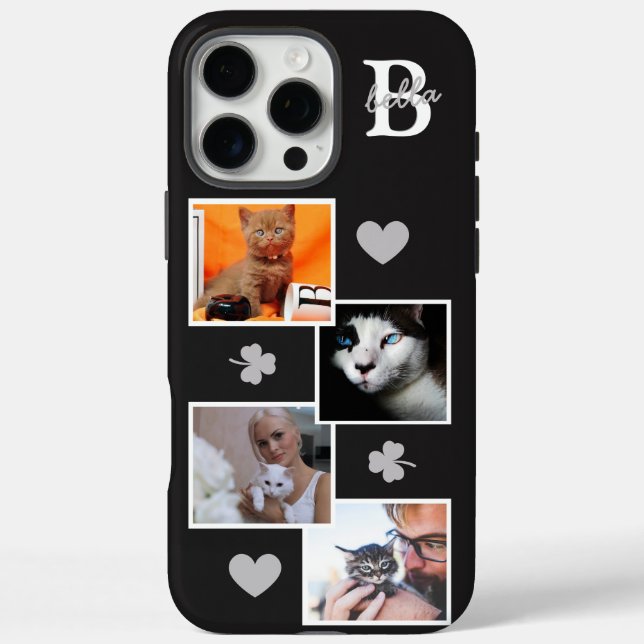Personalisierte Katzenfoto-Collage Monogramm schwa Case-Mate iPhone Hülle (Rückseite)