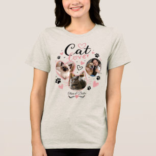 Personalisierte Katzenfoto-Kollage und Name Katzen Tri-Blend Shirt