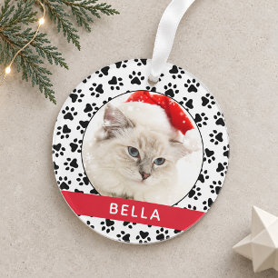 Personalisierte Katzenfoto mit roten Pfotenabdrück Ornament