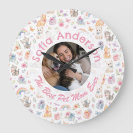Personalisierte Katzenliebhaber-Wanduhr Blumen Reg Große Wanduhr