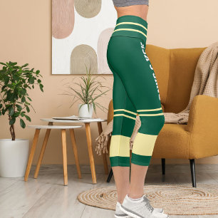 Personalisierte Katzenmutter-Name-Creme-Jägergrün Capri Leggings