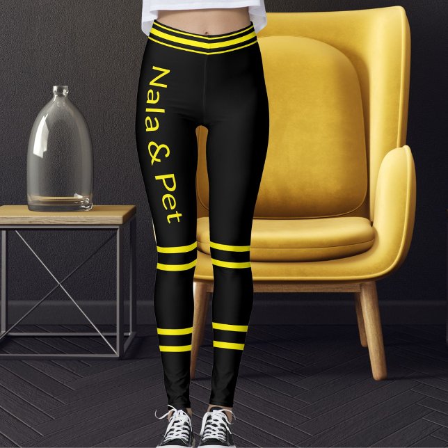 Personalisierte Katzenmutter Name Gelb Schwarz Ges Leggings (Von Creator hochgeladen)