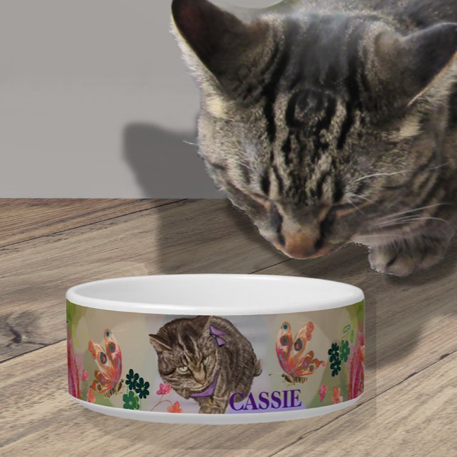Personalisierte Katzenschale mit Schmetterlingen Napf (Personalized Cat Bowl with butterflies)