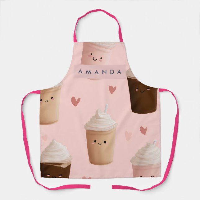 Personalisierte Kawaii-Eiskaffee-Muster-Schürze Schürze (Vorderseite)