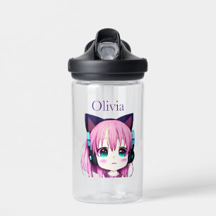 Personalisierte Kawaii-Girl mit Kopfhörer auf Trinkflasche