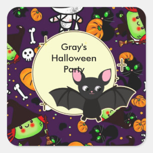 Personalisierte Kawaii Halloween-Labels sagen Dank Quadratischer Aufkleber