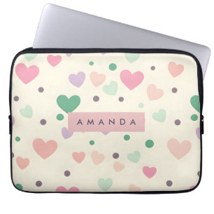 Personalisierte Kawaii Pastell-Herzen & Punkte Laptopschutzhülle