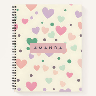Personalisierte Kawaii Pastell-Herzen und -Punkte Notizbuch