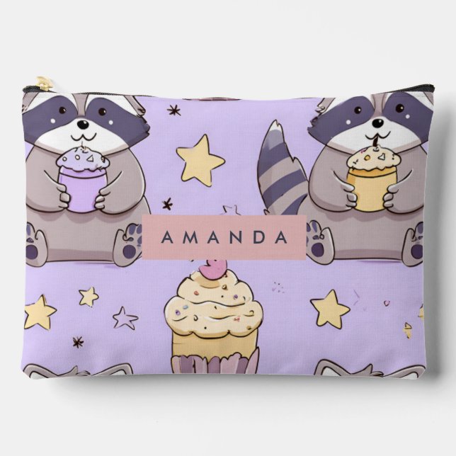 Personalisierte Kawaii-Raccoons mit Cupcakes-Muste Zubehörtasche (Vorderseite)