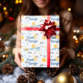 Personalisierte Kawaii Sun & Rain Geschenkreise fü Geschenkpapier