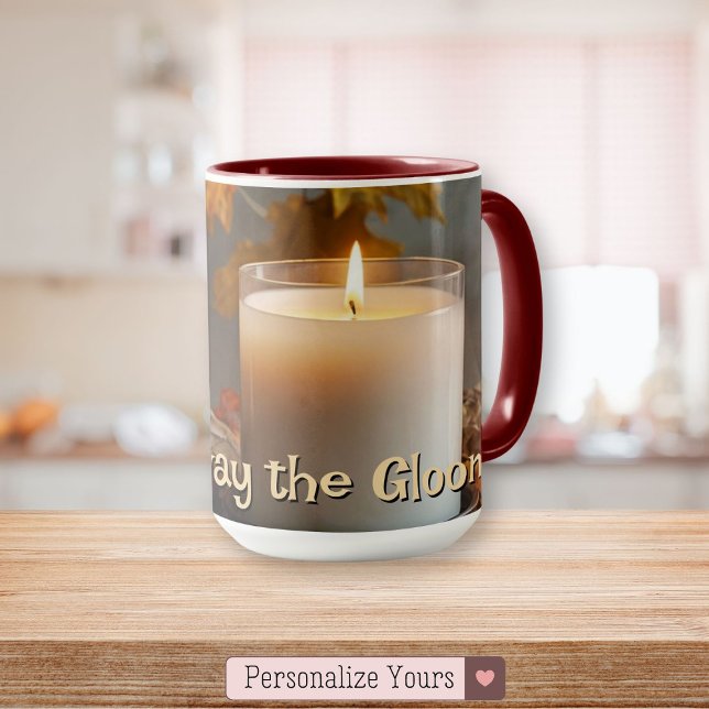 Personalisierte Kehrtwende des Gloomherbst Tasse (Personalized Chase Away the Gloom Autumn-Themed Mug)
