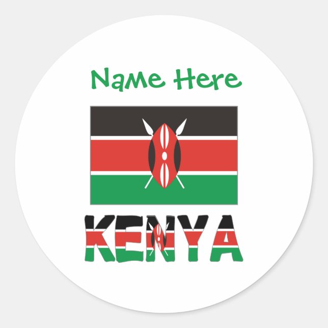 Personalisierte Kenia-Flagge Name Rund Runder Aufkleber (Vorderseite)