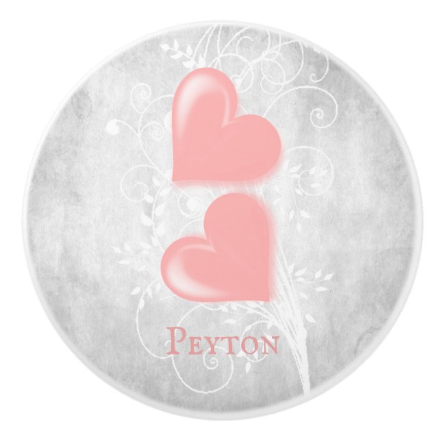 Personalisierte Keramik mit rosa Herzen Keramikknauf