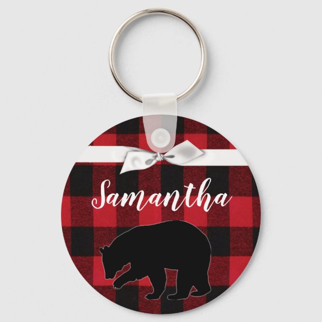 Personalisierte Key Chain Red Buffalo Kariert Bäre Schlüsselanhänger (Vorderseite)