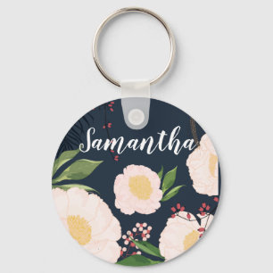 Personalisierte Key Chain White Floral Blume auf d Schlüsselanhänger