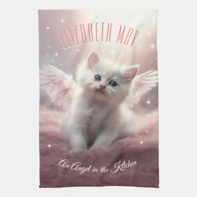Personalisierte KI-Generierte Kitten Angel Wings Geschirrtuch (Vertikal)