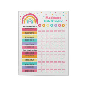 Personalisierte Kids Rainbow Daily Schedule Routin Notizblock