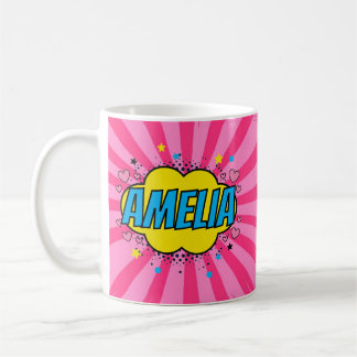 Personalisierte Kinder Bunte Comic-Style Rosa Mädc Kaffeetasse