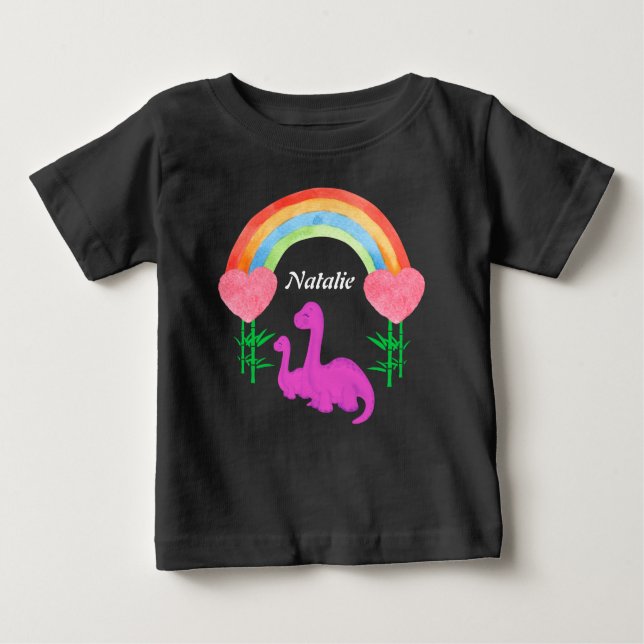 Personalisierte Kinder Dinosaurier Whimsical Rainb Baby T-shirt (Vorderseite)