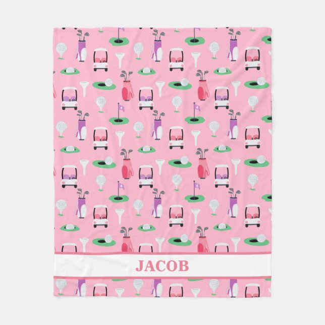 Personalisierte Kinder Golfer Golfcart Golfing Spo Fleecedecke (Vorderseite)