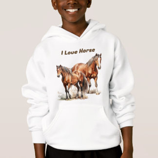 Personalisierte Kinder I Liebe Pferde. Landtier Hoodie