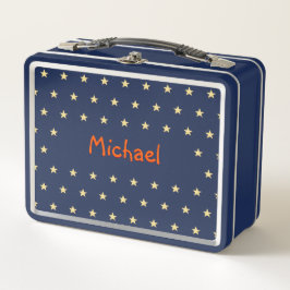 Personalisierte Kinder Jungs Name Gold Stars Blue Metall Brotdose