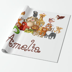 Personalisierte Kinder-Tiere Geschenkpapier