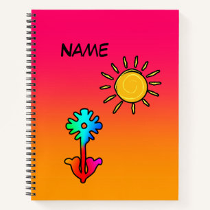 Personalisierte Kinderblaue Blumen-Sonnen-Skizze Notizbuch