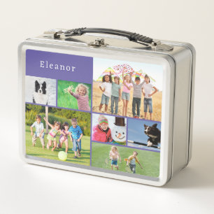 Personalisierte Kinderfoto-Collage Lila Schule Metall Brotdose