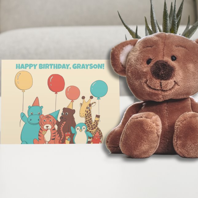 Personalisierte Kindergeburtstagsfeier Tiere Karte (Von Creator hochgeladen)