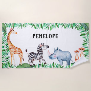 Personalisierte KindersafaritierWatercolor Strandtuch