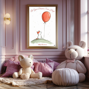 Personalisierte Kinderzimmer-Kunst – Katze mit rot Poster