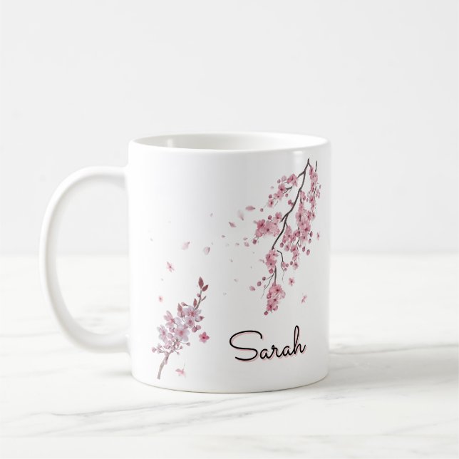 Personalisierte Kirschblüte mit individuellem Name Kaffeetasse (Links)