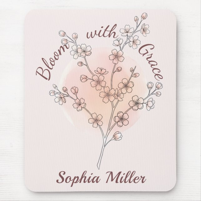 Personalisierte Kirschblüten-Blumen Custom Name Mousepad (Vorne)