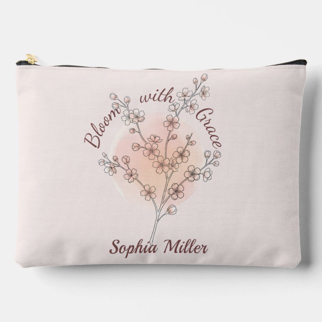 Personalisierte Kirschblüten-Blumen Custom Name Zubehörtasche (Vorderseite)