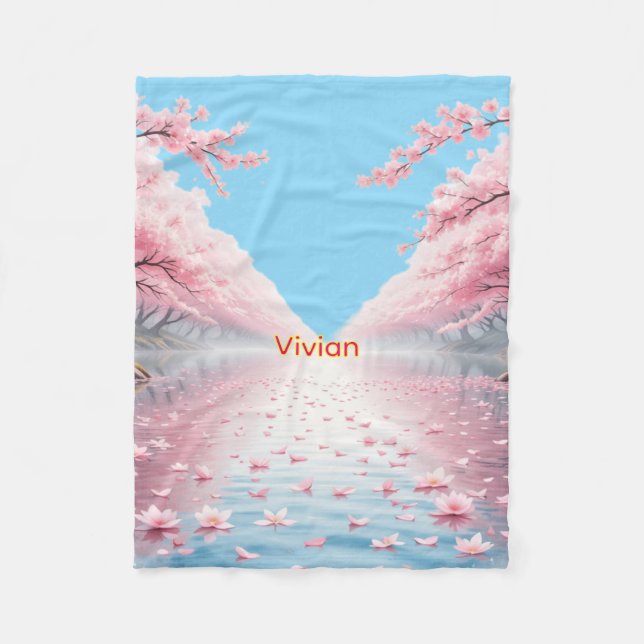 Personalisierte Kirschblüten-Kanaldecke Fleecedecke (Vorderseite)
