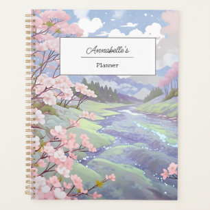 Personalisierte Kirschblüten Pastell Wasserfarbe Planer