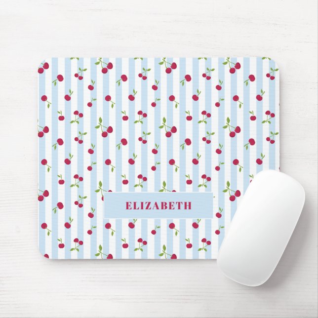 Personalisierte Kirsche Blau Streifen Retro Süß Mousepad (Mit Mouse)