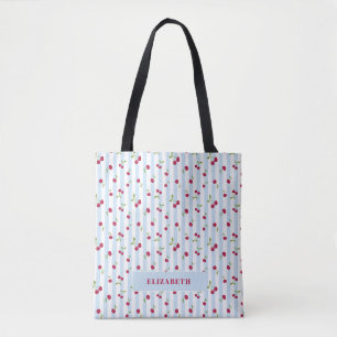 Personalisierte Kirsche Blaue Streifen Retro Süß