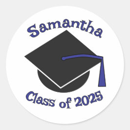 Personalisierte Klasse von 2025 Abschluss Hat Blue Runder Aufkleber