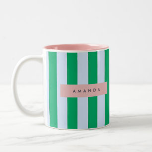 Personalisierte Klassische Grün-Weiß-Gestreifte Zweifarbige Tasse