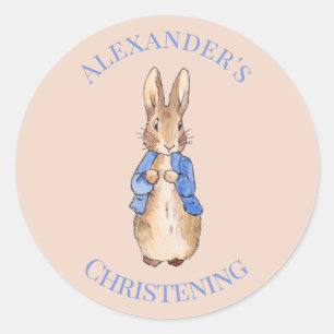 Personalisierte klassische Taufe mit Kaninchen Runder Aufkleber