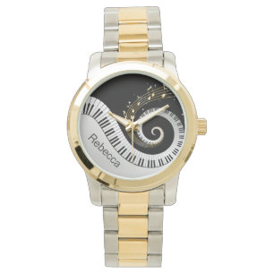 Personalisierte Klavierschlüssel und Gold-Musikno Armbanduhr