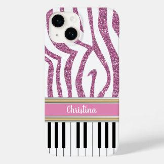 Personalisierte Klaviertasten Rosa Glitzer Zebra P Case-Mate iPhone 14 Hülle