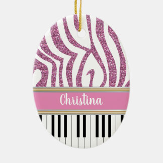 Personalisierte Klaviertasten Rosa Glitzer Zebra P Keramik Ornament