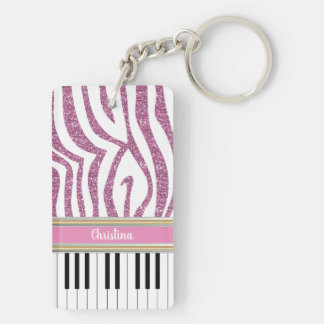 Personalisierte Klaviertasten Rosa Glitzer Zebra P Schlüsselanhänger