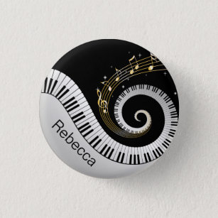 Personalisierte Klaviertasten und Gold-Musiknoten Button