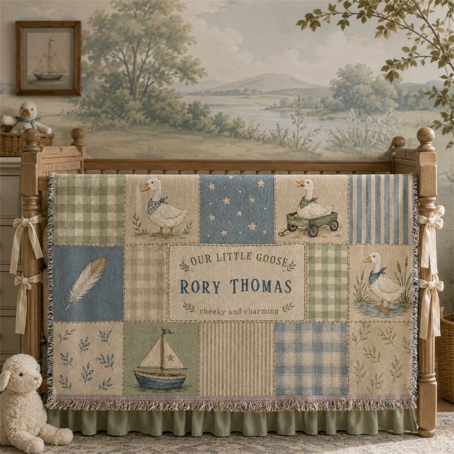 Personalisierte Kleine-Gans-Babyjunge-Blau-Gingham Decke (Von Creator hochgeladen)