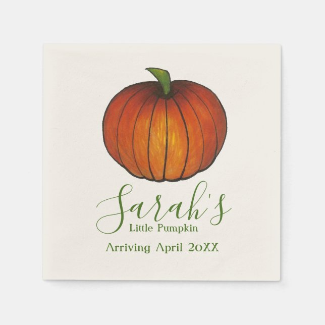 Personalisierte Kleine Orange Pumpkin Baby Dusche Serviette (Vorderseite)