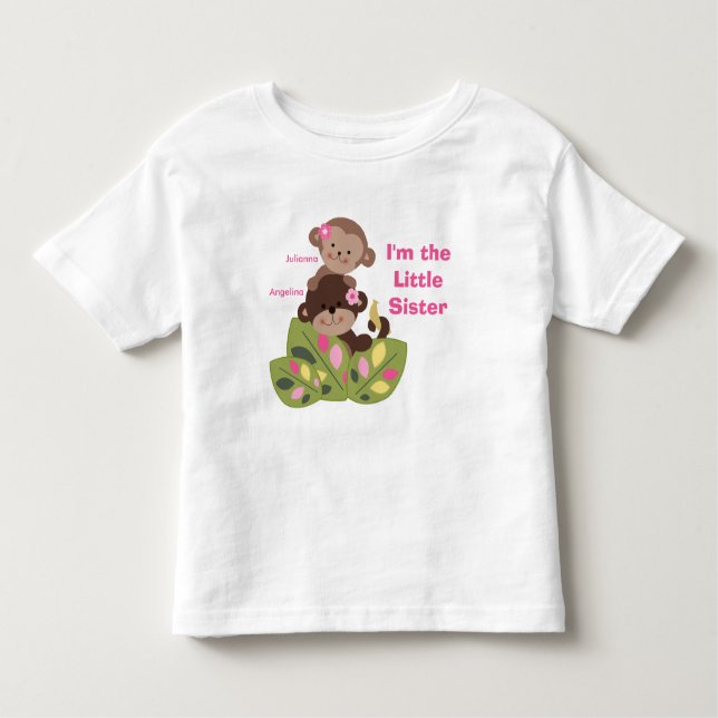 Personalisierte kleine Schwester Monkey Girls Kind Kleinkind T-shirt (Vorderseite)